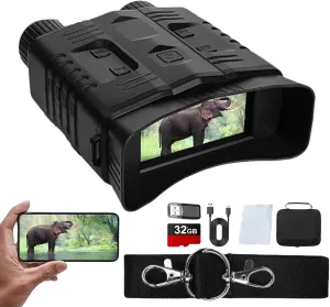 4K Night Vision Binoculars for Adults, 3.2'' Night Vision Goggles, 10X Digital Zoom 7-Level Infrared Support WiFi, Day and Night Use, for Camping