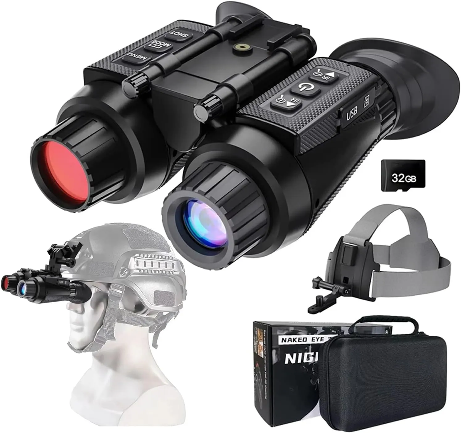 4K Night Vision Binoculars for Helmet, Infrared Night Vision Night Vision Goggles 8X Digital Zoom Night Vision Scope Can Save Photos/Videos