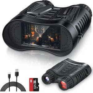 4K Night Vision Binoculars, Infrared Night Vision Goggles for Adults, 3.2'' Large Screen, 8X Digital Zoom, 32GB Card to Save Photos and Videos for Camping, Security