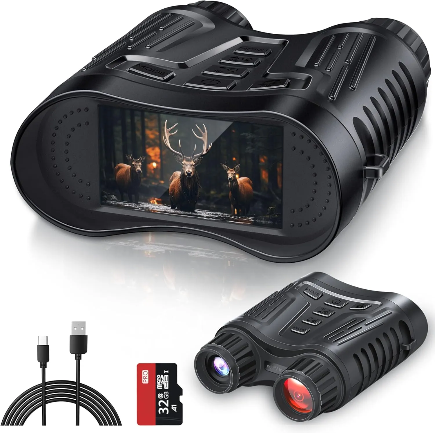 4K Night Vision Binoculars, Infrared Night Vision Goggles for Adults, 3.2'' Large Screen, 8X Digital Zoom, 32GB Card to Save Photos and Videos for Camping, Security