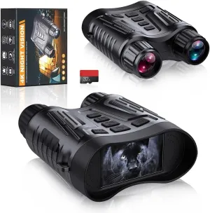 4K Night Vision Binoculars with 32G TF Card, 3.2" Large Screen, Night Vision Goggles for Adults, IP54 Waterproof, 2600mAh Rechargeable Battery Powered