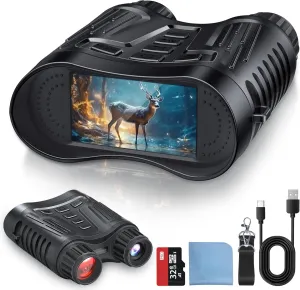 4K Night Vision Goggles Binoculars - Infrared Night Vision in 100% Darkness, 3.2'' Large Screen, 8X Digital Zoom, 32GB Card to Save Photos and Videos for Camping Hunting & Security