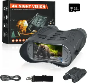 4K Night Vision Goggles,8X Digital Zoom with 7 Levels Infrared,Night Vision Binoculars for Adults,1080P HD Video & 36MP Image, 32GB Card for Camping & Security