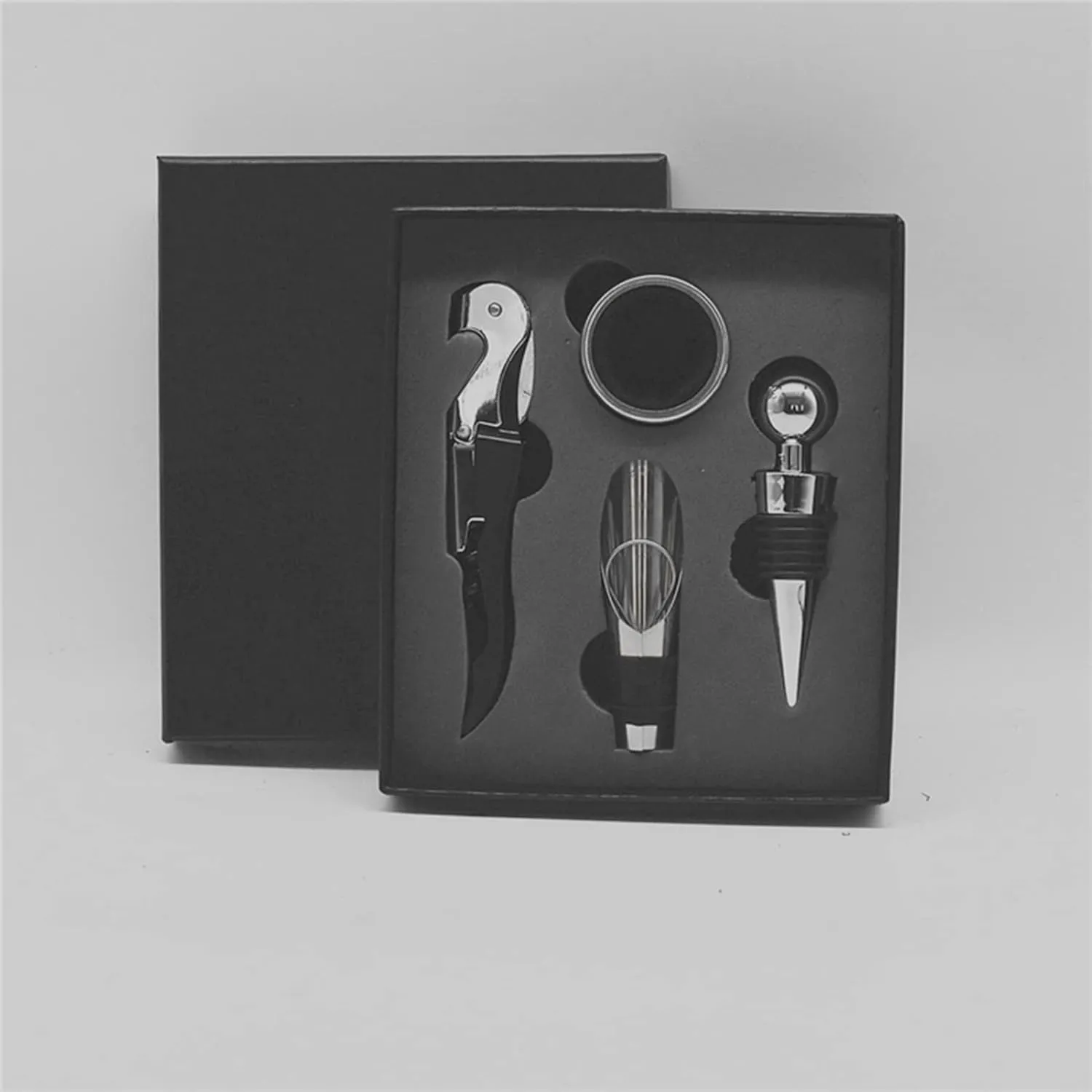 4pcs Wine Opener Set Premium Stainless Steel Corkscrew Gift Set Bottle Opener Accessories Kit for Home Bar Restaurant Gifts (black)