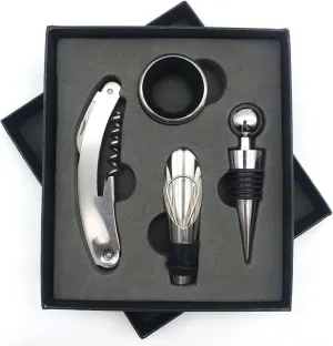 4pcs Wine Opener Set Premium Stainless Steel Corkscrew Gift Set Bottle Opener Accessories Kit for Home Bar Restaurant Gifts (black)