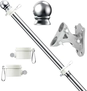 5 FT Flag Pole Kit, Tangle Free Spinning Weather Resistant Rustproof Stainless Steel Flagpole with Base for 3x5 Sports Flag 1" Dia Flag Pole Holder for Outside House, Wall (Silver)