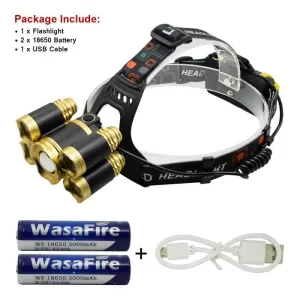 5 Led Zoomable Headlamp T6   4Q5 Head Lamp 12000 Lumen Led Headlight With 18650 Battery   USB Cable Head Lantern Work Light