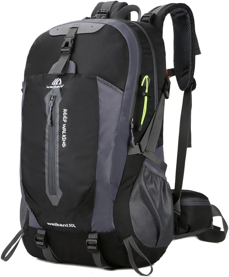 50L Hiking Backpack Water Prevent Tear Nylon Fabric Dark Green Camping Travel