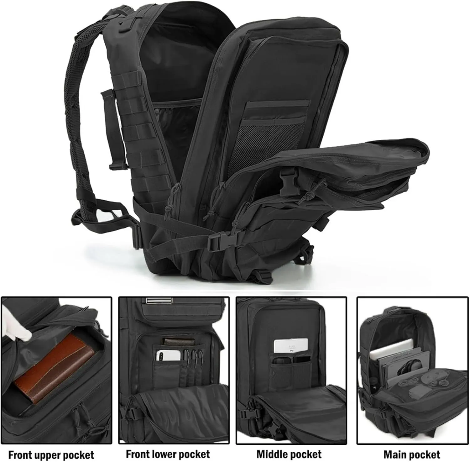 50L Tactical Backpacks Man Traveling Bags Survival Outdoor 3P Assault Pack EDC Molle Pack Hiking Trekking Hunting Bag(CAMO)