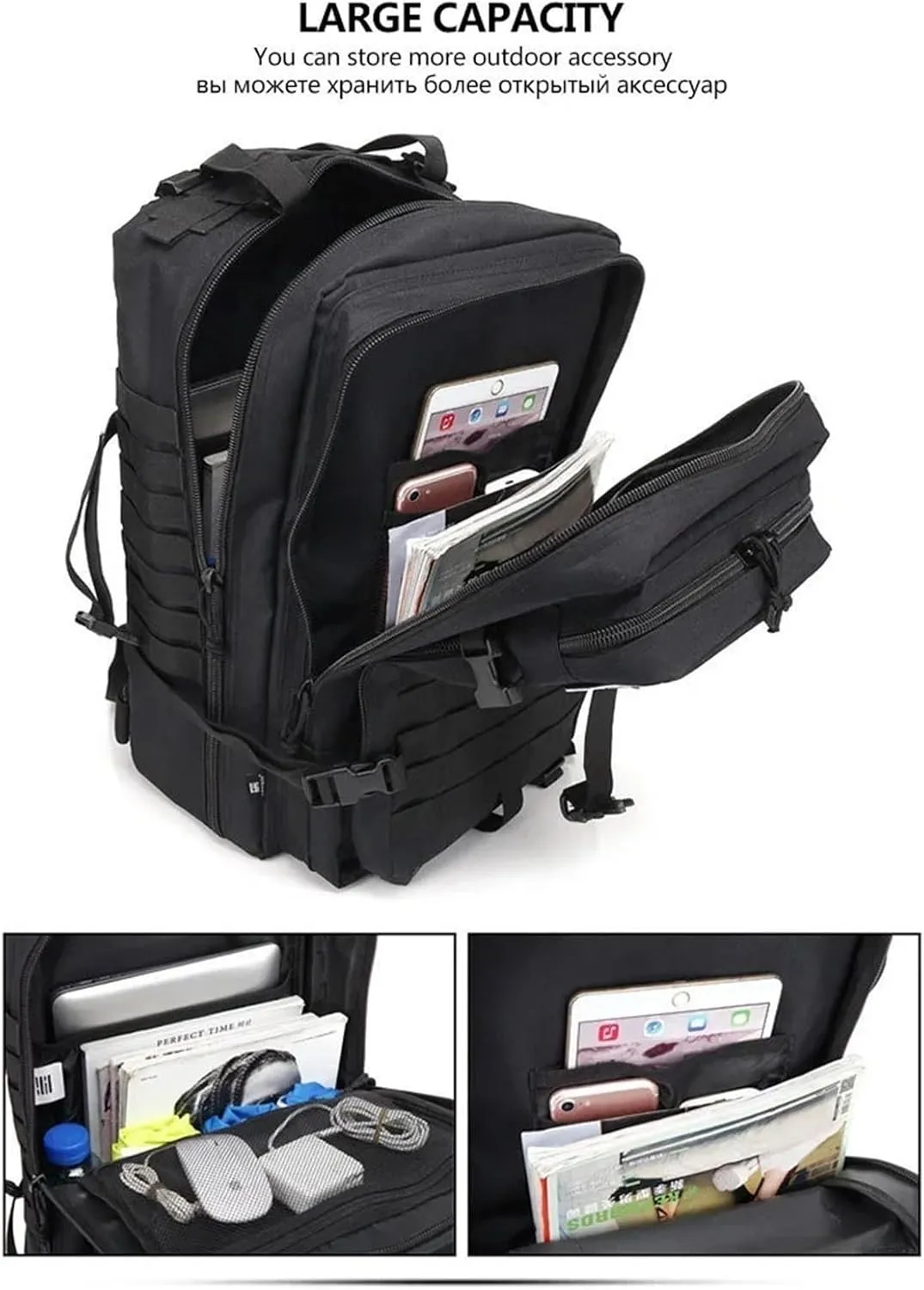50L Tactical Backpacks Man Traveling Bags Survival Outdoor 3P Assault Pack EDC Molle Pack Hiking Trekking Hunting Bag(CAMO)