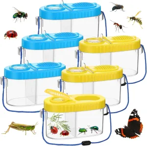 6 Pack Bug Catcher Kit for Kids Bulk Insect Collection Cage Bug Habitat Viewer Magnifying Glass Catching Box Container Explorer Outdoor Nature Gift for Kid Boys Girls(Yellow，Blue)