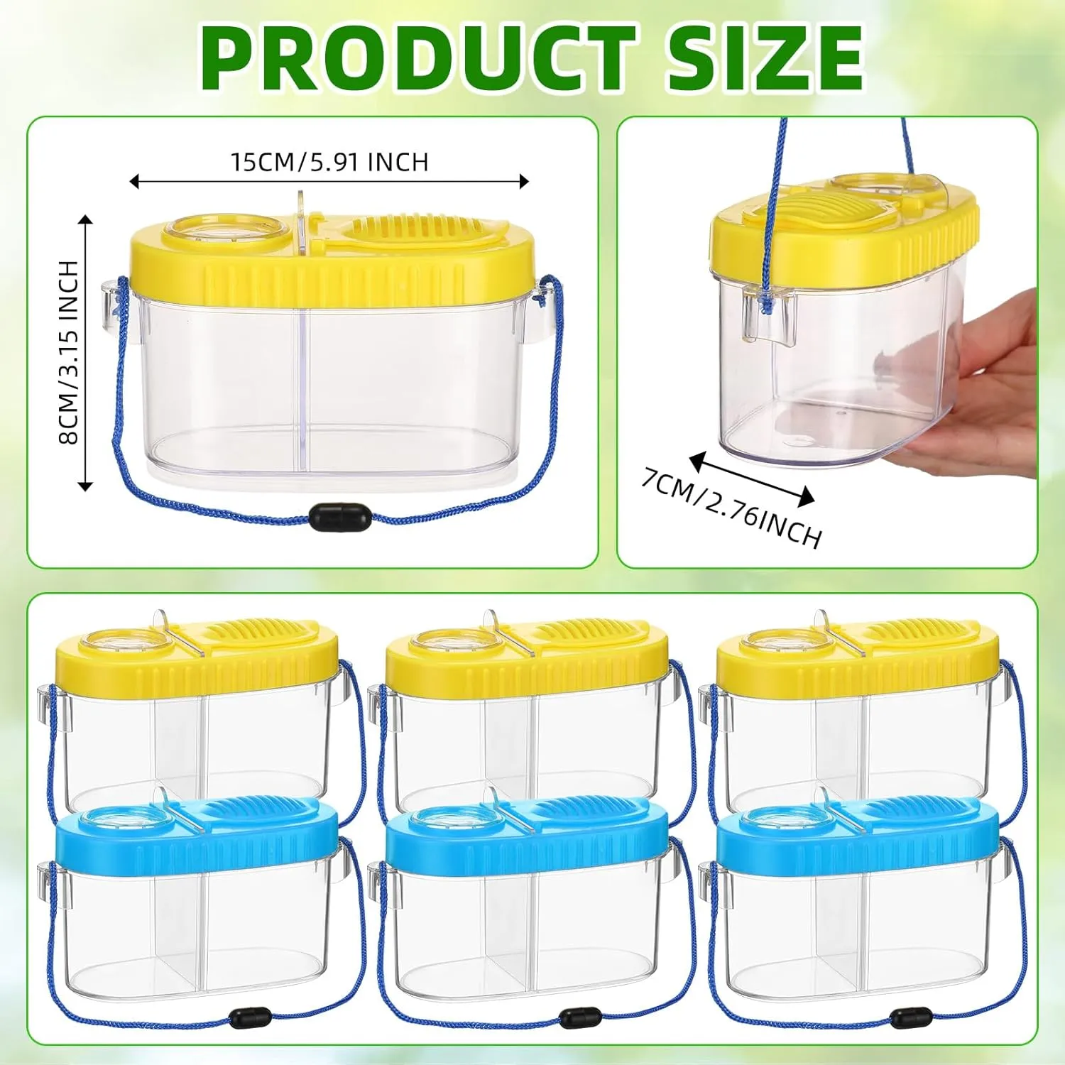 6 Pack Bug Catcher Kit for Kids Bulk Insect Collection Cage Bug Habitat Viewer Magnifying Glass Catching Box Container Explorer Outdoor Nature Gift for Kid Boys Girls(Yellow，Blue)