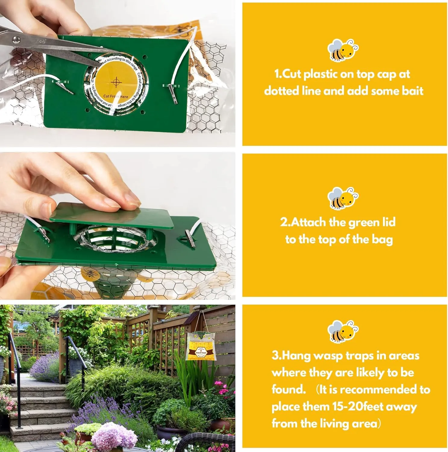 6 Pack Disposable Wasp Traps Outdoor Hanging Yellow Jacket Trap Carpenter Bee Traps for Outside Wasp Catcher Hornet Trap Bee Killer Fly Bag for Bees, Bug