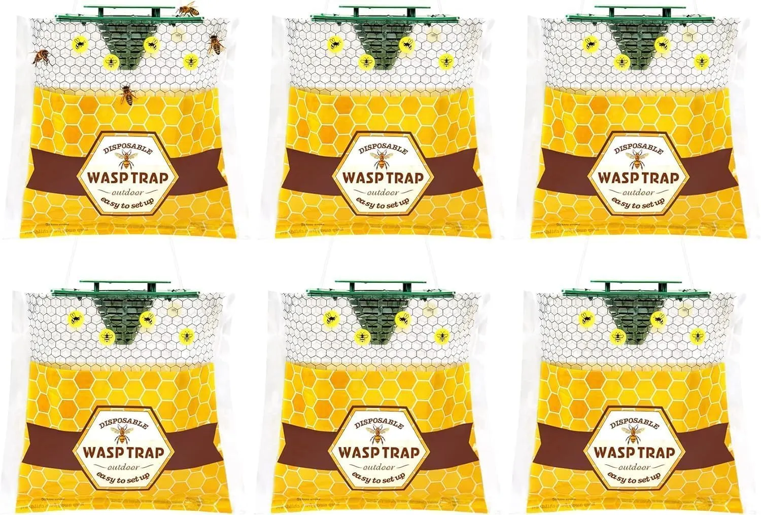 6 Pack Disposable Wasp Traps Outdoor Hanging Yellow Jacket Trap Carpenter Bee Traps for Outside Wasp Catcher Hornet Trap Bee Killer Fly Bag for Bees, Bug