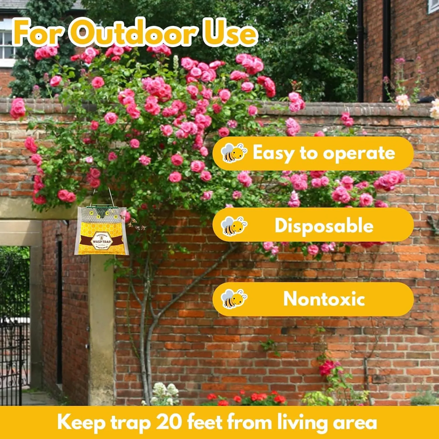 6 Pack Disposable Wasp Traps Outdoor Hanging Yellow Jacket Trap Carpenter Bee Traps for Outside Wasp Catcher Hornet Trap Bee Killer Fly Bag for Bees, Bug