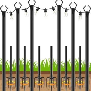 6 Pack String Light Poles, Outdoor String Light Pole 10 ft Forked Metal Light Pole with Adjustable Outdoor Light Stand, Deck, Backyard, Garden, Wedding, Rustproof and Sturdy with Hooks