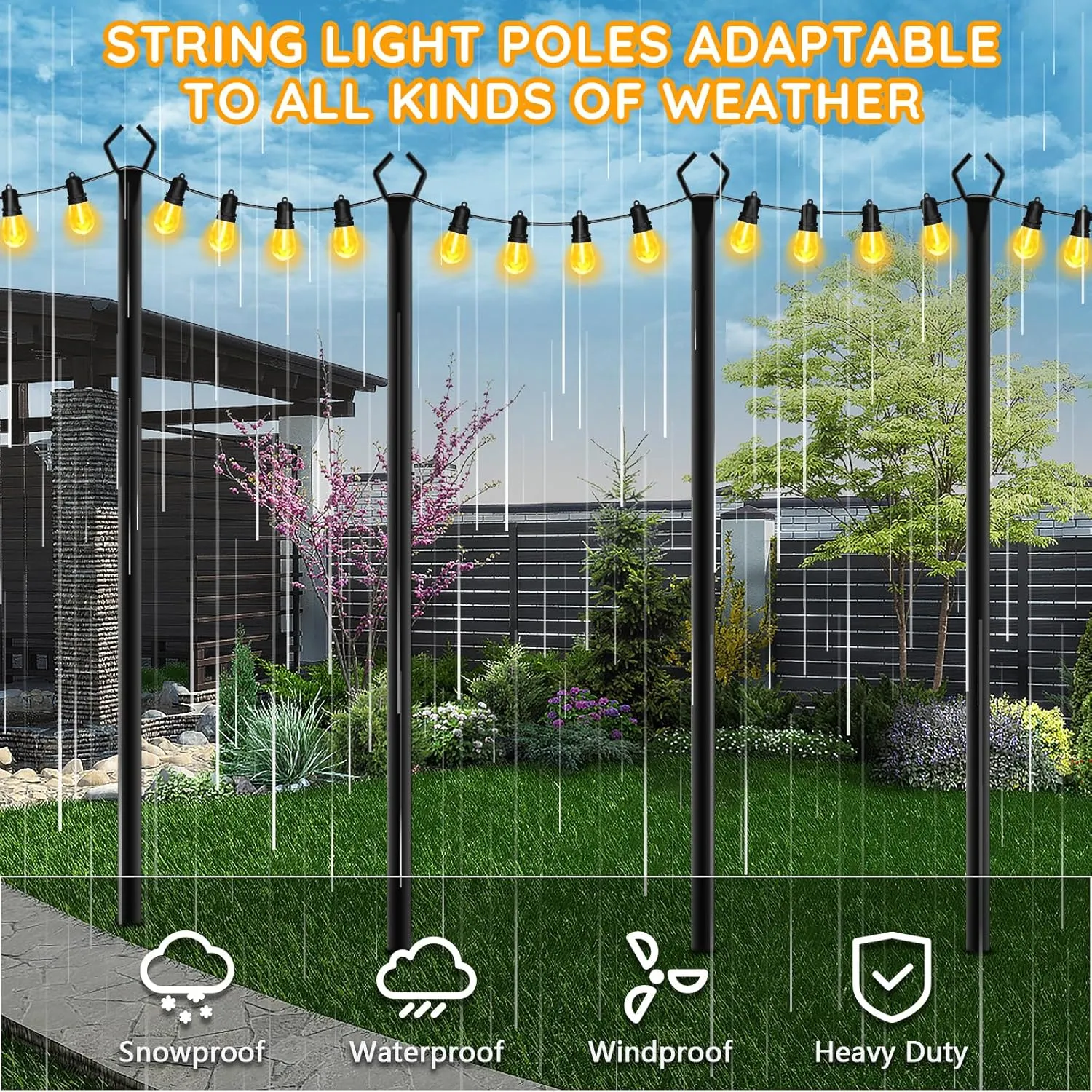 6 Pack String Light Poles, Outdoor String Light Pole 10 ft Forked Metal Light Pole with Adjustable Outdoor Light Stand, Deck, Backyard, Garden, Wedding, Rustproof and Sturdy with Hooks
