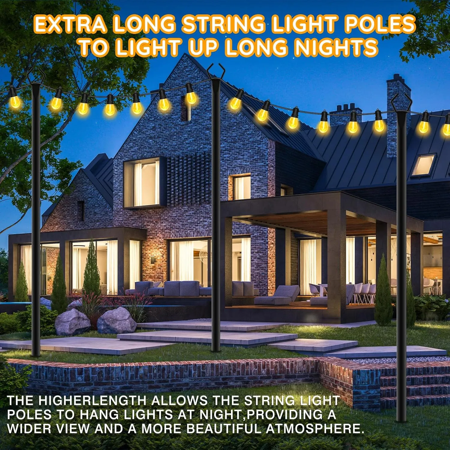 6 Pack String Light Poles, Outdoor String Light Pole 10 ft Forked Metal Light Pole with Adjustable Outdoor Light Stand, Deck, Backyard, Garden, Wedding, Rustproof and Sturdy with Hooks