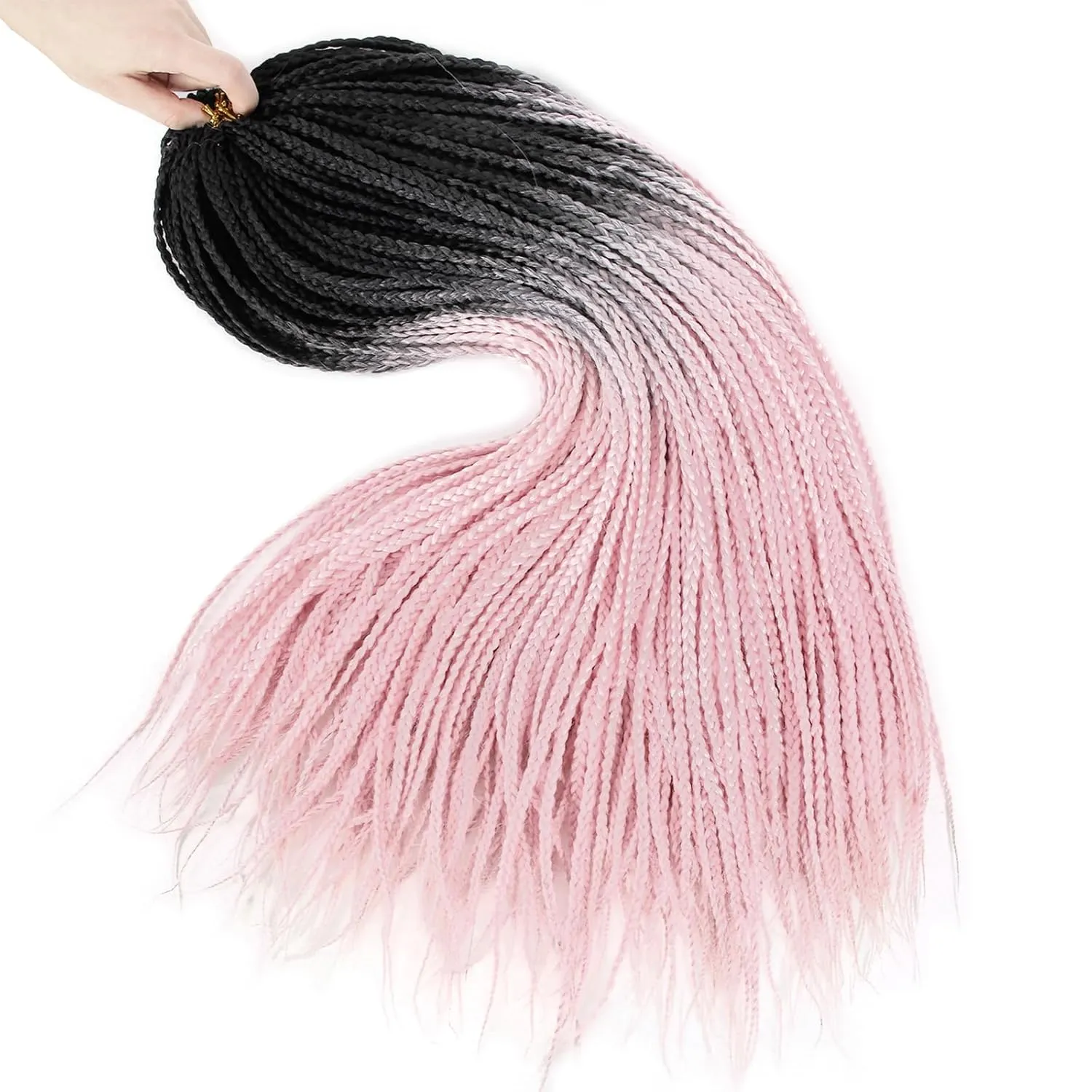 6 Packs Box Braids 22Inch Pre-looped Synthetic Braiding Hair - Crochet Box Braids for Black Women (1B/Pink, 22inch)