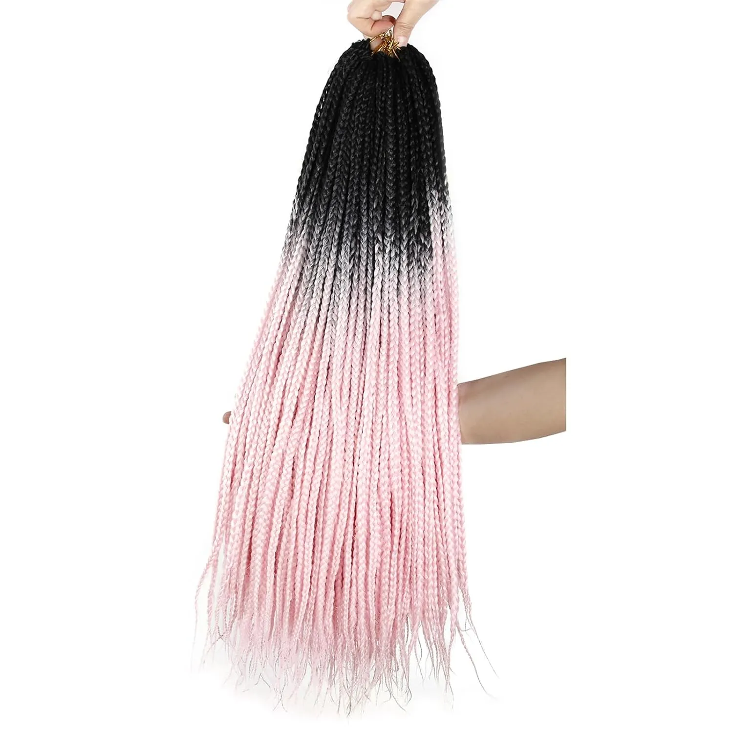 6 Packs Box Braids 22Inch Pre-looped Synthetic Braiding Hair - Crochet Box Braids for Black Women (1B/Pink, 22inch)