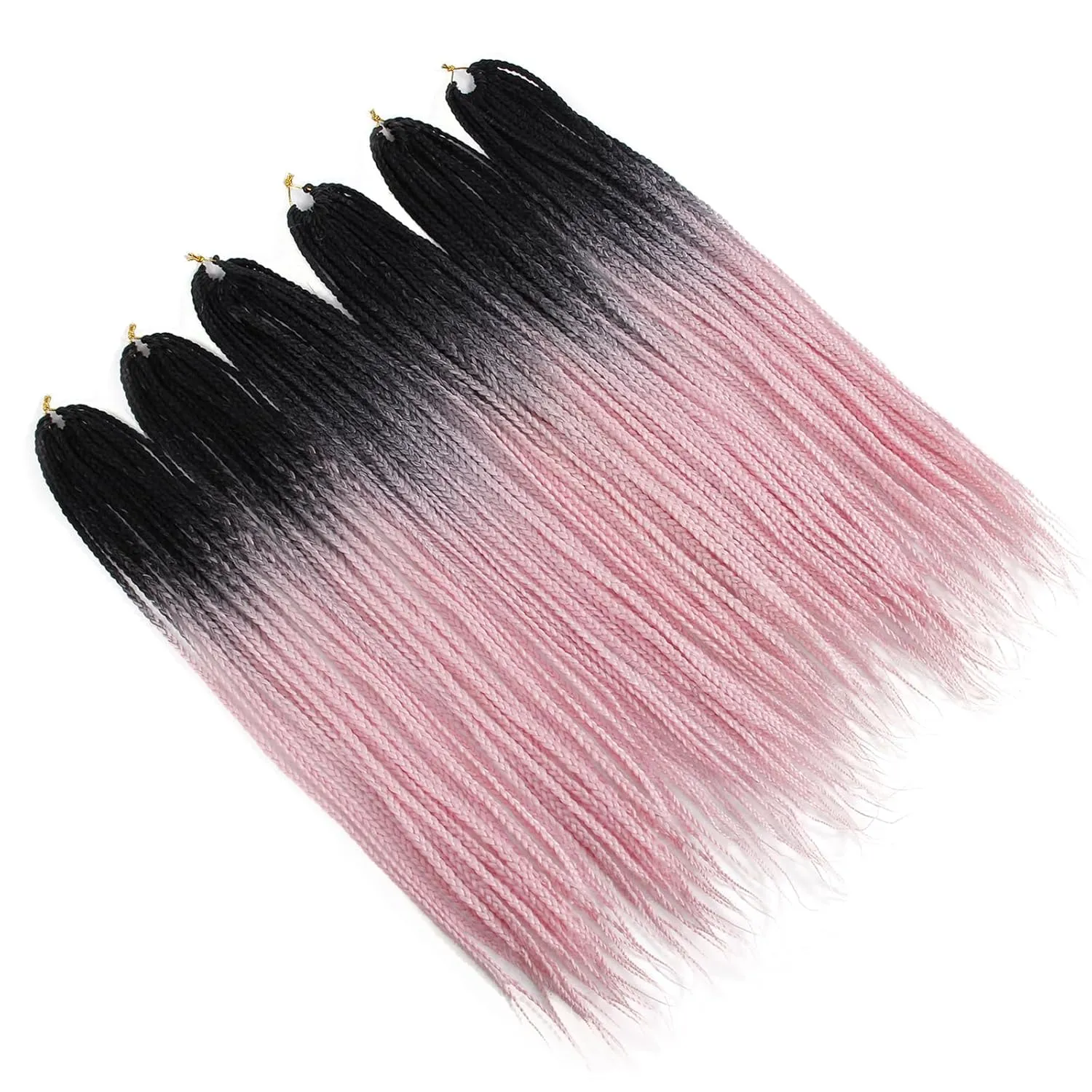 6 Packs Box Braids 22Inch Pre-looped Synthetic Braiding Hair - Crochet Box Braids for Black Women (1B/Pink, 22inch)