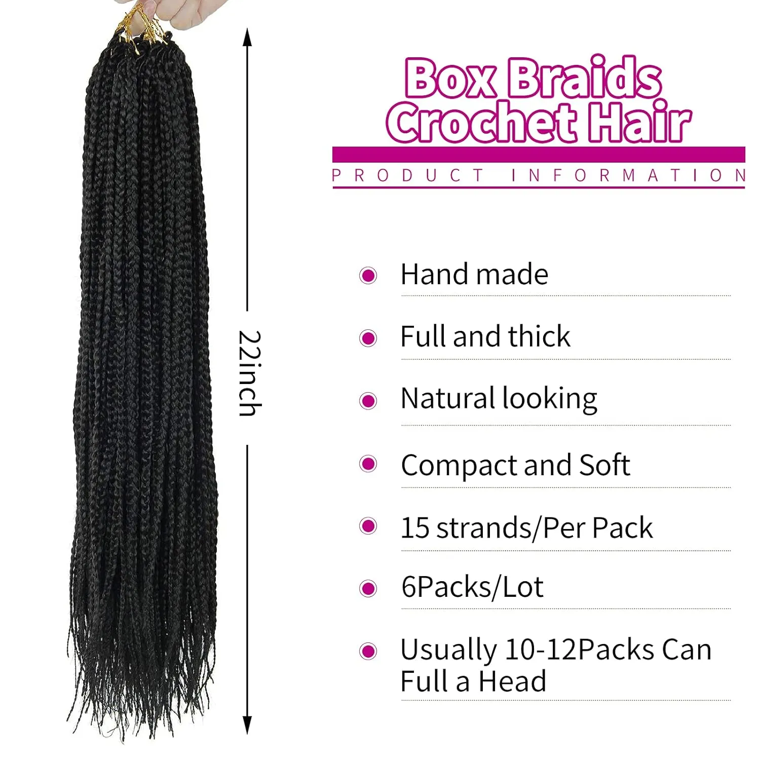 6 Packs Box Braids Crochet Hair Crochet Box Braids Pre-looped Synthetic Hair Crotchet Box Braids Hair 22 Inch (1B, 22inch) …