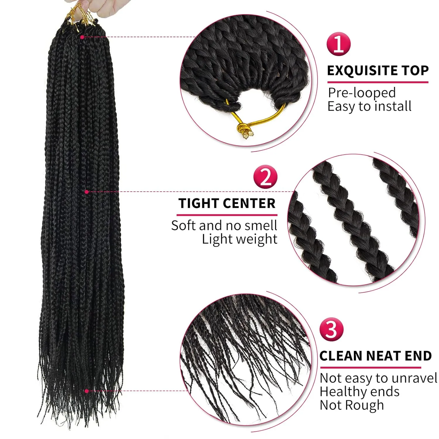6 Packs Box Braids Crochet Hair Crochet Box Braids Pre-looped Synthetic Hair Crotchet Box Braids Hair 22 Inch (1B, 22inch) …