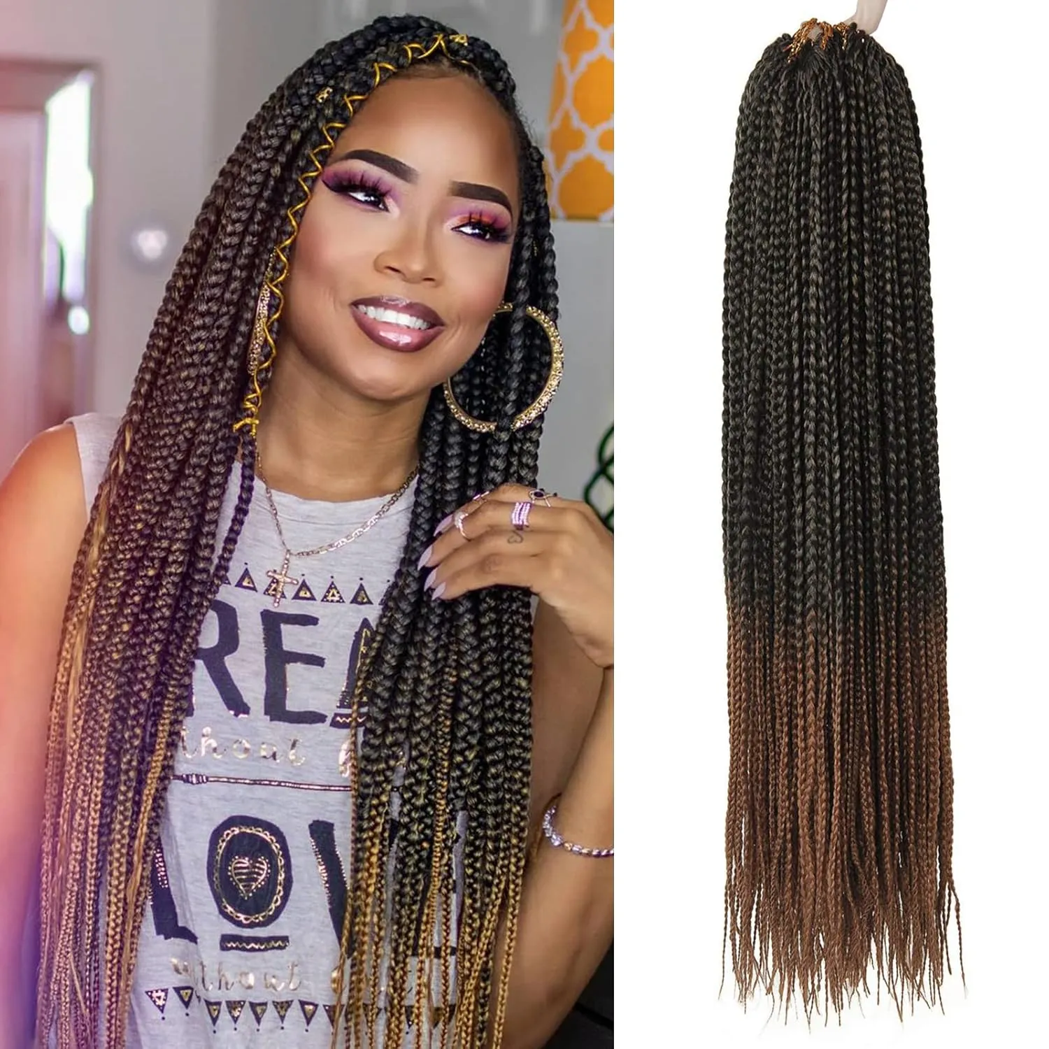6 Packs Box Braids Crochet Hair Crochet Box Braids Pre-looped Synthetic Hair Crotchet Box Braids Hair 22 Inch (1B/30, 22inch) …