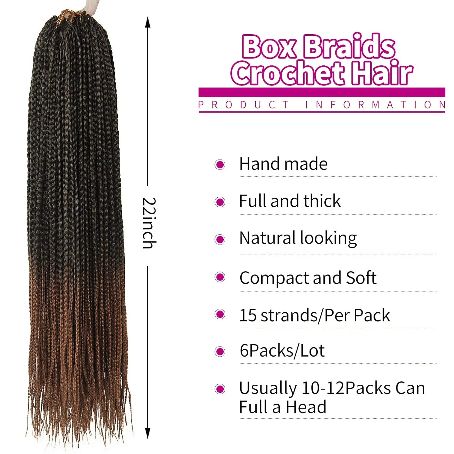 6 Packs Box Braids Crochet Hair Crochet Box Braids Pre-looped Synthetic Hair Crotchet Box Braids Hair 22 Inch (1B/30, 22inch) …
