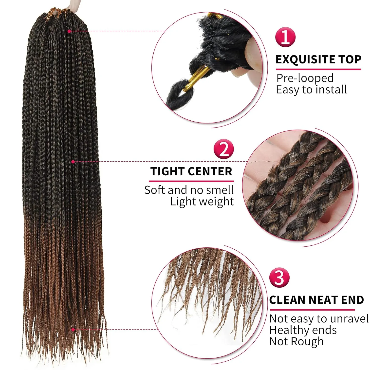 6 Packs Box Braids Crochet Hair Crochet Box Braids Pre-looped Synthetic Hair Crotchet Box Braids Hair 22 Inch (1B/30, 22inch) …