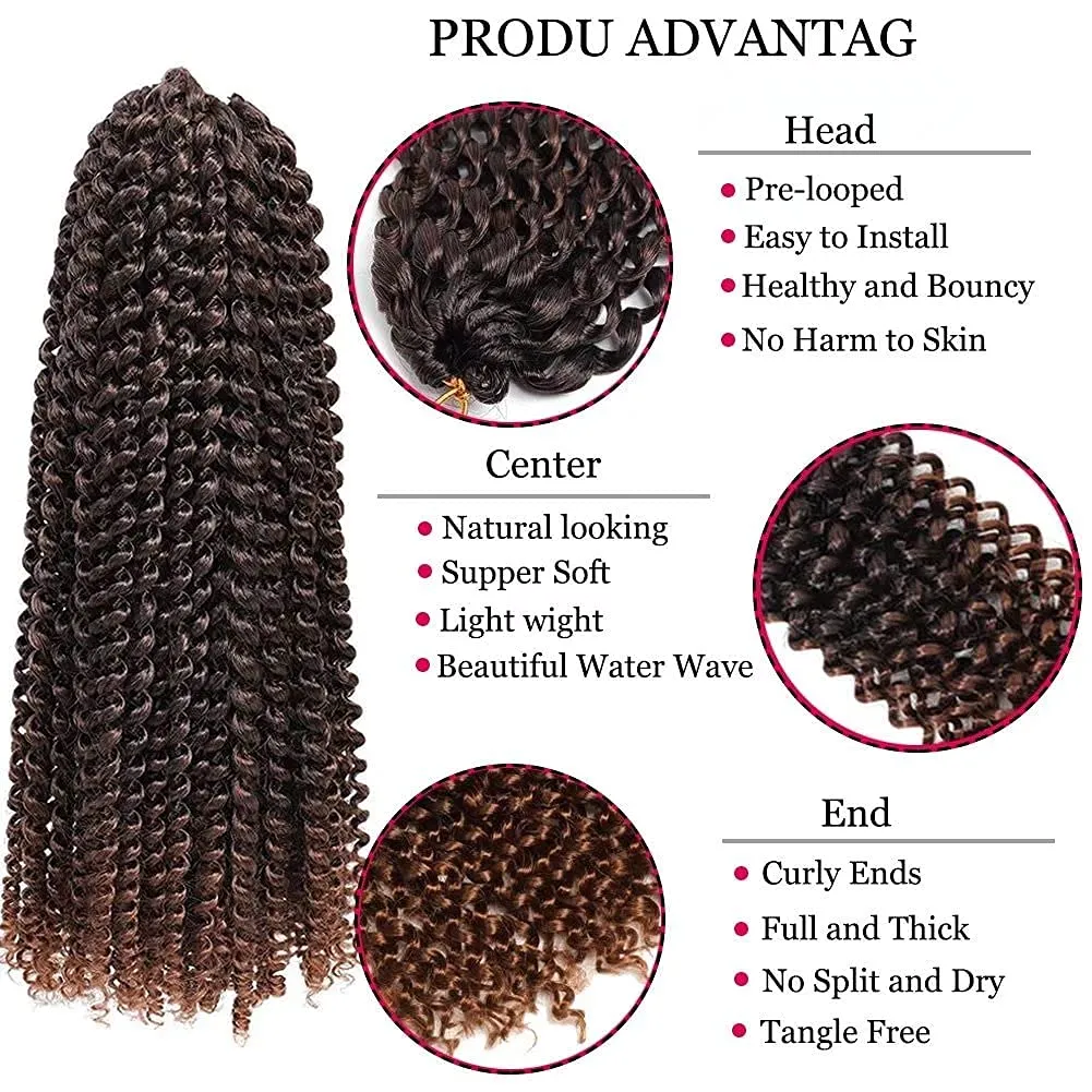 6 Packs Passion Twists Hair 18inch Ombre Water Wave Crochet Hair for Butterfly Soft Locs Synthetic Hair for Passion Twist Long Bohemian Locs Braiding Hair Extensions (18" 6packs T30#)