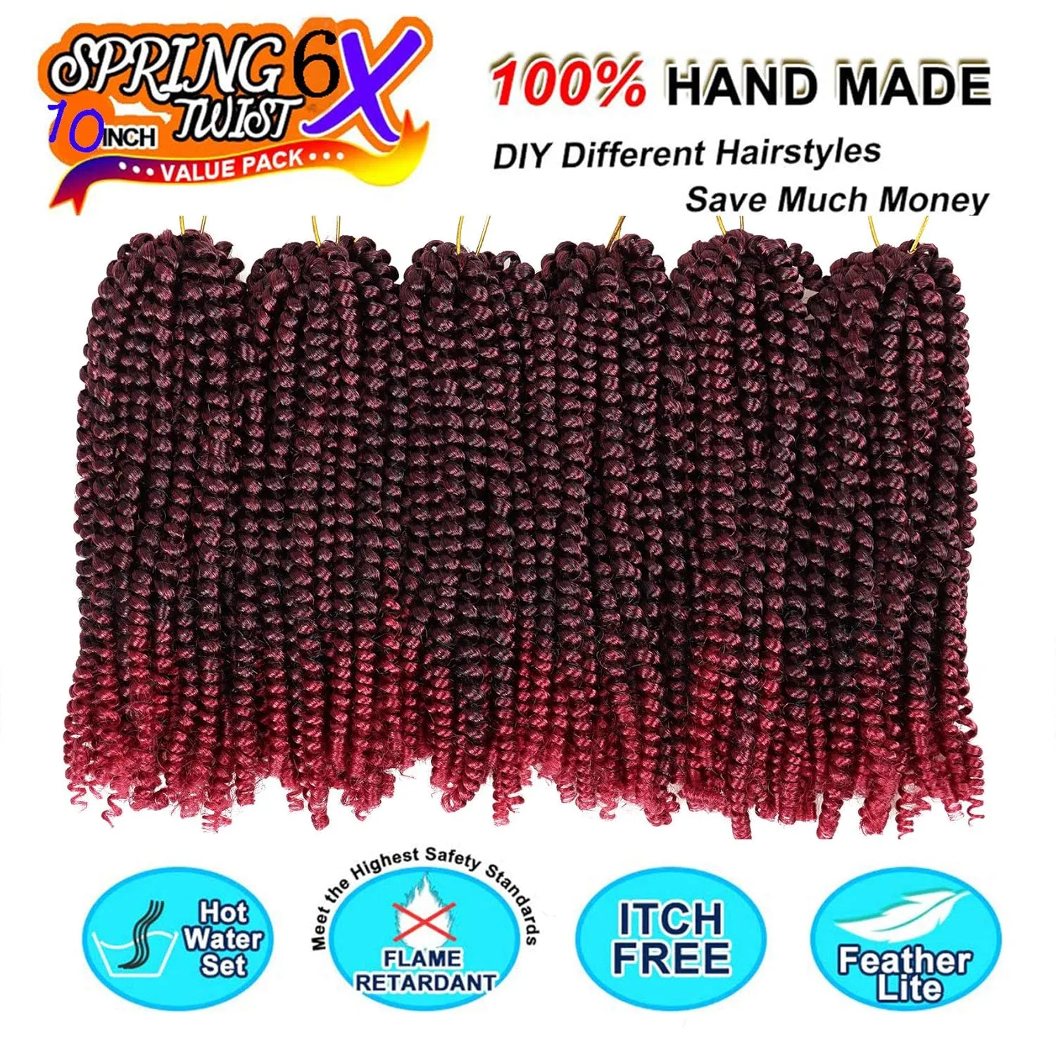 6 Packs Spring Twist Braiding Hair Spring Twists Bomb Twist Hair Synthetic Fiber Fluffy Twist Crochet Braids Low Temperature Twist Crochet Hair for Women Braiding Hair(10inch,T1B/BUG)