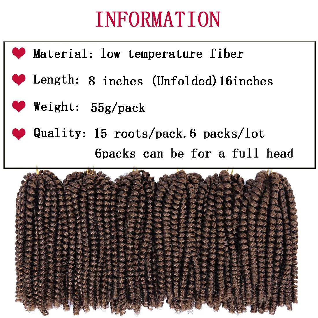 6 Packs Spring Twist Crochet Hair 8inch Spring Twists Bomb Twist Hair Synthetic Fiber Fluffy Twist Crochet Braids Low Temperature Spring Twist Braiding Hair for Women Hair Extension(8inch,30)