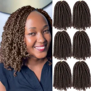 6 Packs Spring Twist Crochet Hair 8inch Spring Twists Bomb Twist Hair Synthetic Fiber Fluffy Twist Crochet Braids Low Temperature Spring Twist Braiding Hair for Women Hair Extension(8inch,30)