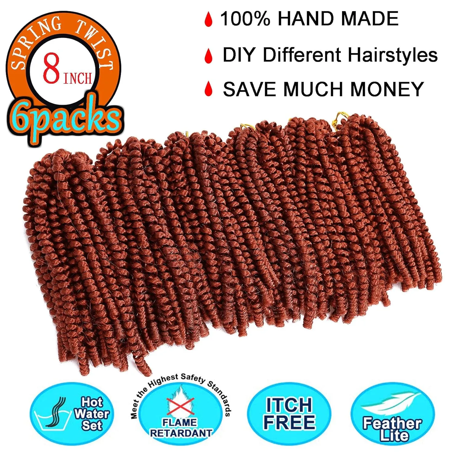 6 Packs Spring Twist Crochet Hair 8inch Spring Twists Bomb Twist Hair Synthetic Fiber Fluffy Twist Crochet Braids Low Temperature Spring Twist Braiding Hair for Women Hair Extension(8inch,350)