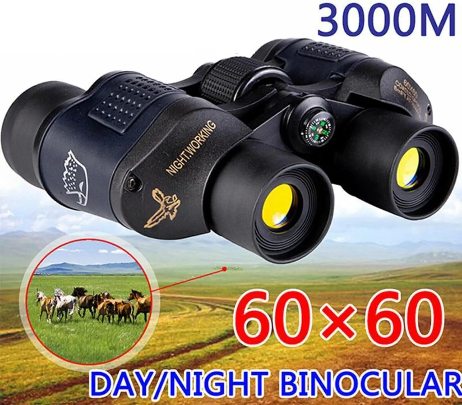 60x60 Night Vision Binoculars with Coordinates, High-Power 4K Telescope, Red Film Optics, Compact and Portable for Civil Use
