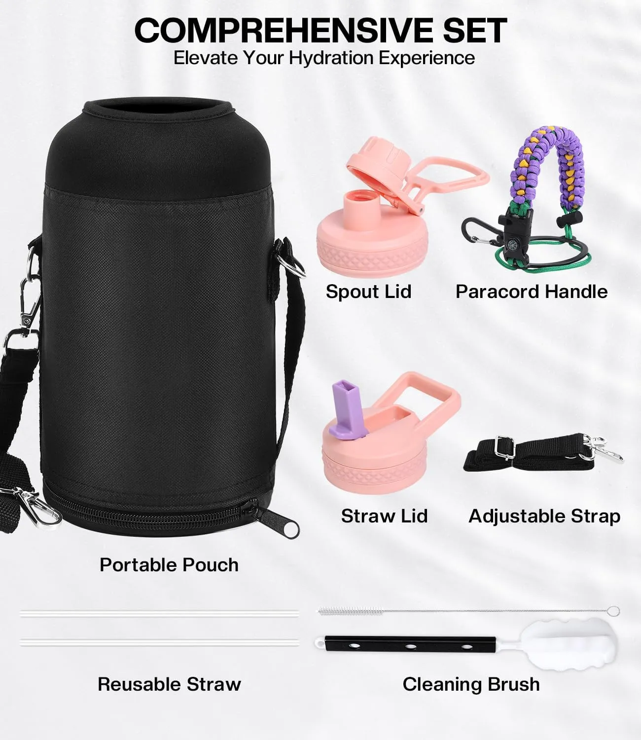 64 oz Insulated Water Bottle with Straw, Vacuum COLD for 36 Hrs, Non-BPA & Leak Proof, Half Gallon Stainless Steel Water Jug with Paracord Handle, Straw & Spout Lid, Lavender