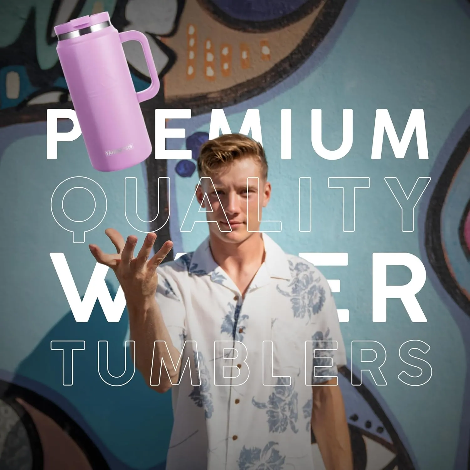 64 Oz Tumbler with Handle and Straw Half Gallon Water Bottle Stainless Steel Travel Mug for Hot & Cold Drinks, Reusable Water Bottle with Lids and Straw - Lavender