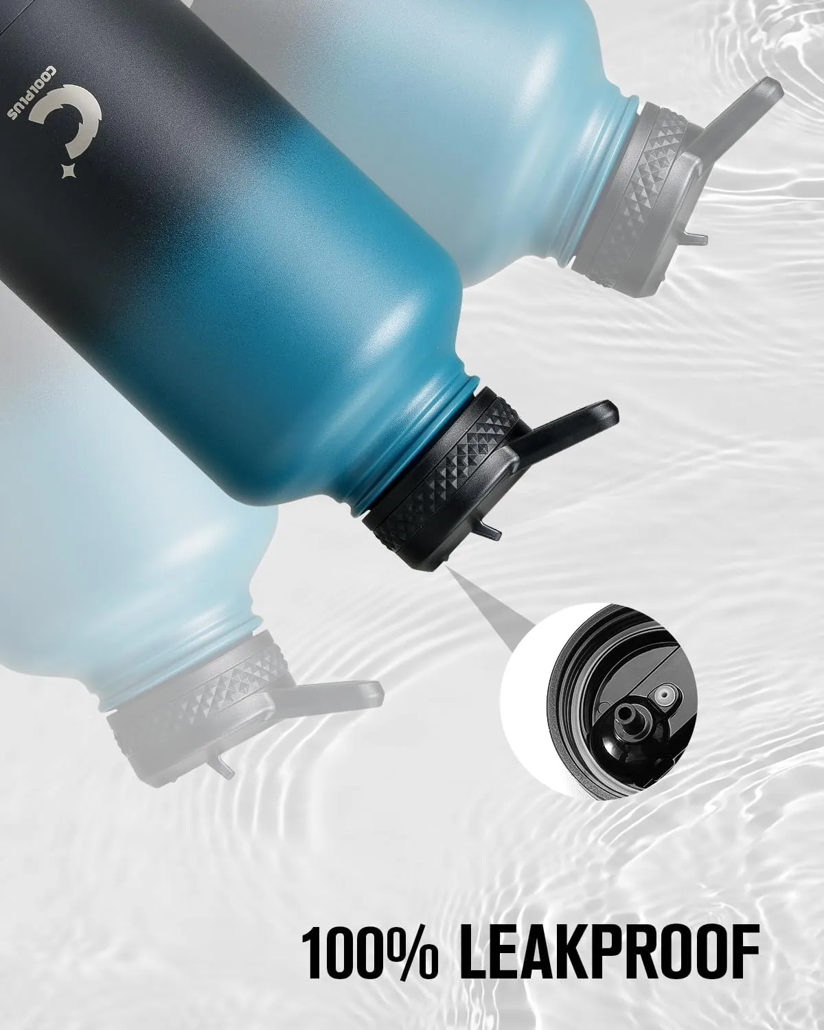 64 oz Water Bottle With Straw Spout Lid, Coolplus Insulated Half Gallon Water Jug Stainless Steel Double-Walled Vacuum Metal Large Flask With Carry Sleeve, Keep Cold 48 Hrs Hot 24hrs, Blue Black