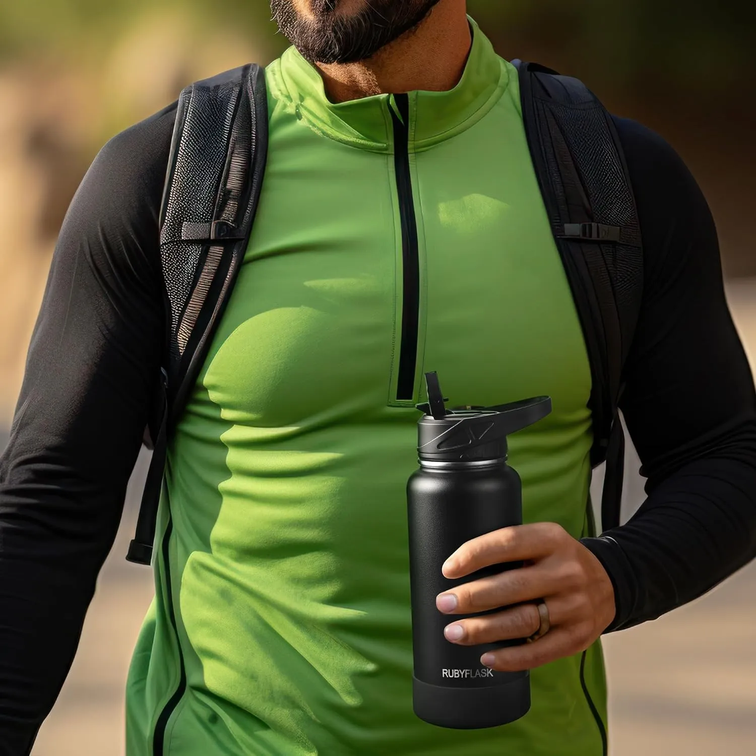 64oz Insulated Water Bottle with Straw, Half Gallon Stainless Steel Vacuum Water Jug, Large Thermos Water Bottle Flask with Leakproof 3 Lids for Travel, Camping, Gym Sports Black