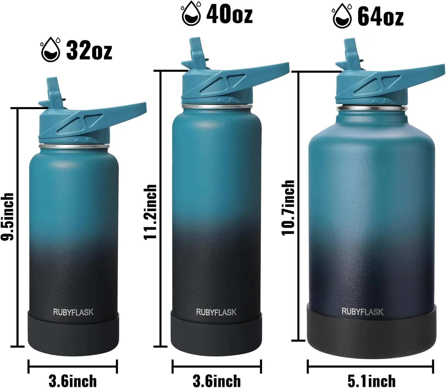 64oz Insulated Water Bottle with Straw, Half Gallon Stainless Steel Vacuum Water Jug, Large Thermos Water Bottle Flask with Leakproof 3 Lids for Travel, Camping, Gym Sports Black