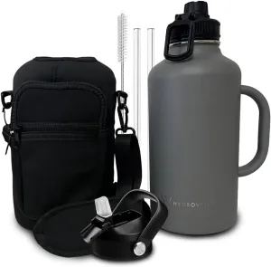 64oz Water Bottle with Handle Insulated Large Stainless Steel Jug with straw & lids (Gray)