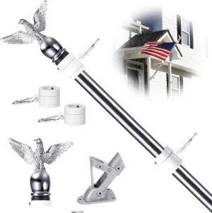6FT Flag Pole Kit for House with Holder Bracket, Upgrade Stainless Steel Tangle Free Flagpole, Heavy Duty House Flag Pole Kit for 3x5 American Flag for Outside Porch,Outdoor,Boat (Silver)
