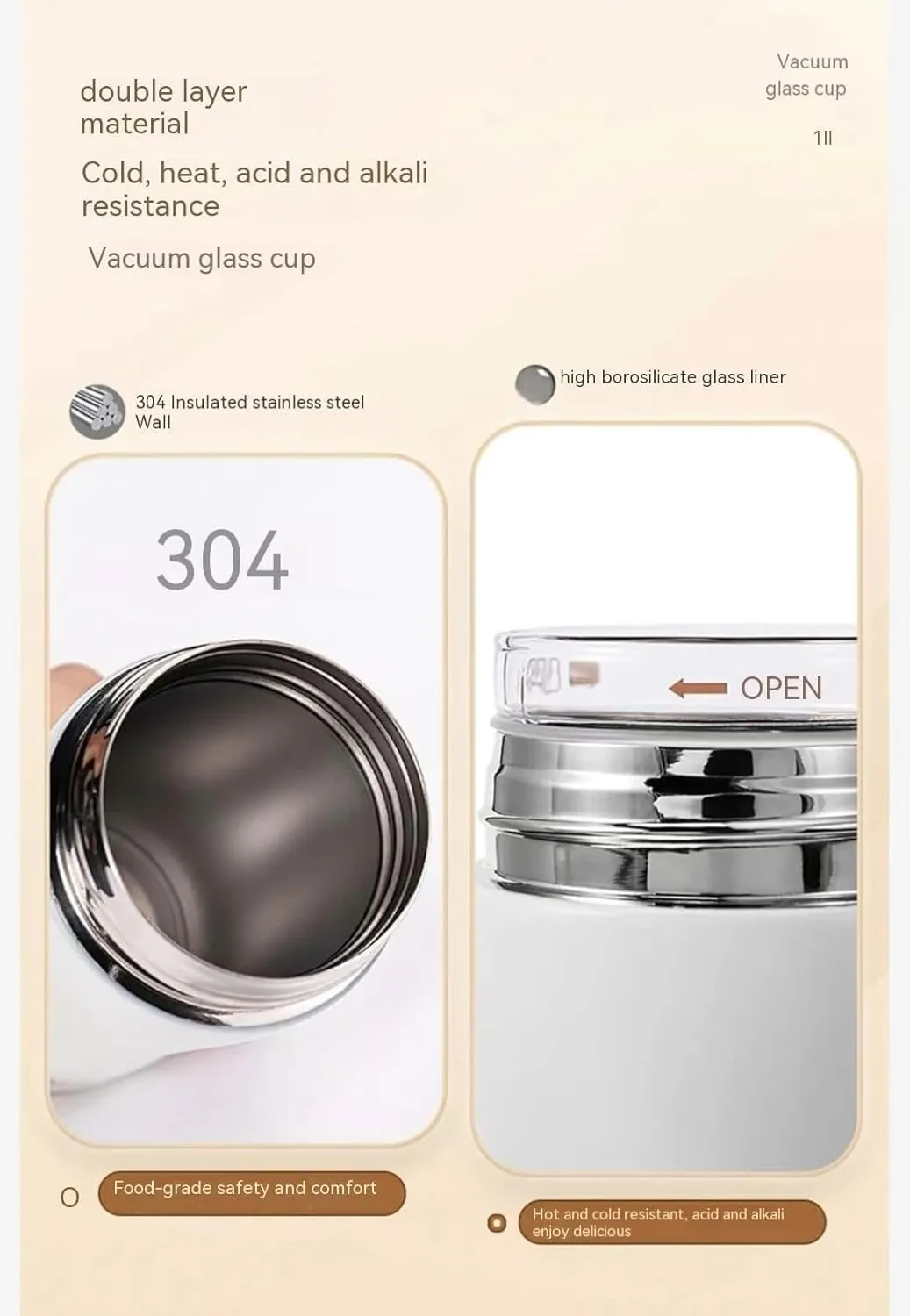 7oz/200ml Stainless Steel Vacuum Insulated Water Bottle with glass liner inside,glass lined thermos for Coffee Hot drink and Cold drink water flask(Baby Blue)