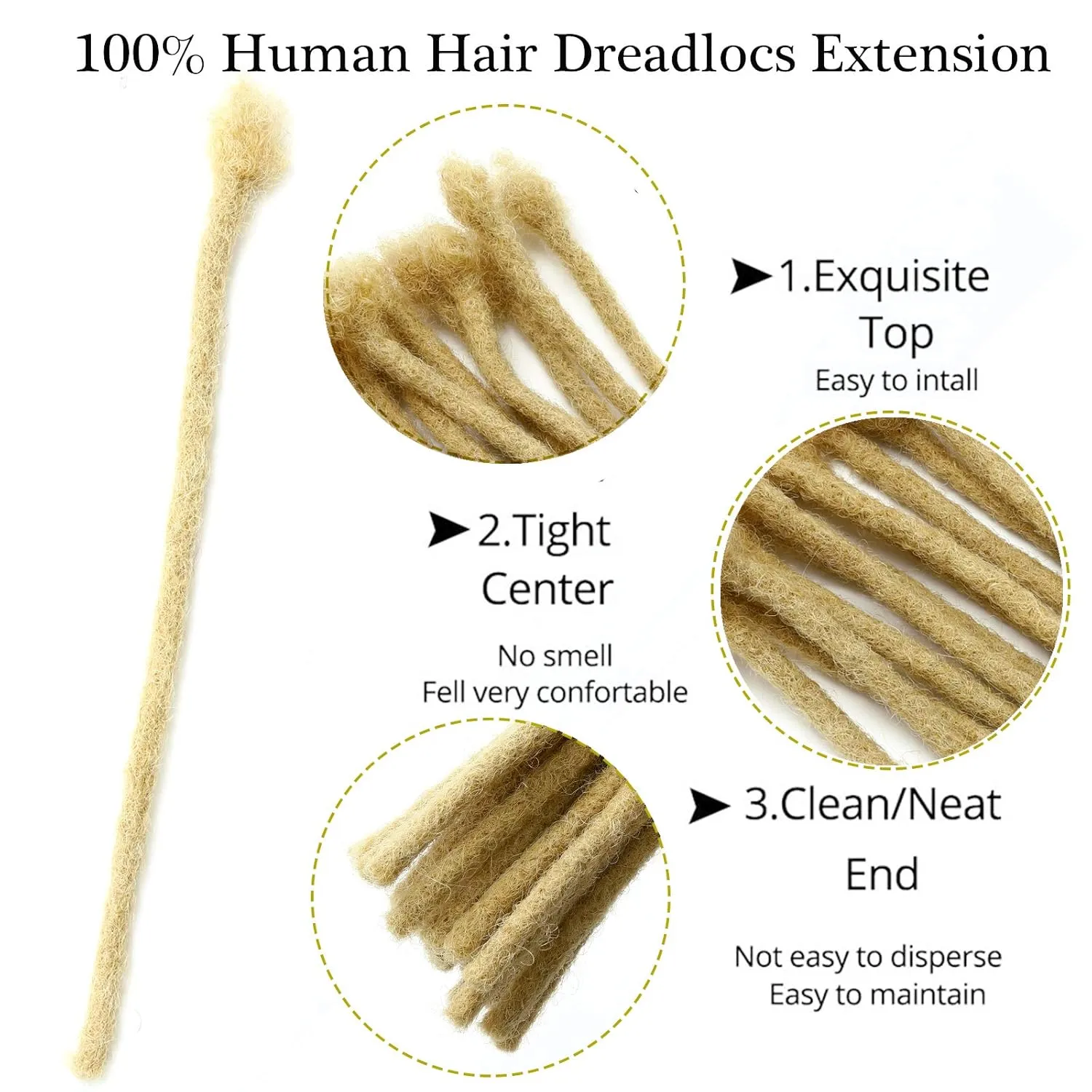 8 Inch 30 Strands #613 Blonde Color 100% Real Human Hair Dreadlock Extensions for Man/Women/Kid Full Head Handmade Can Be Dyed Bleached Curled and 0.6cm Thickness Permanent loc Extension