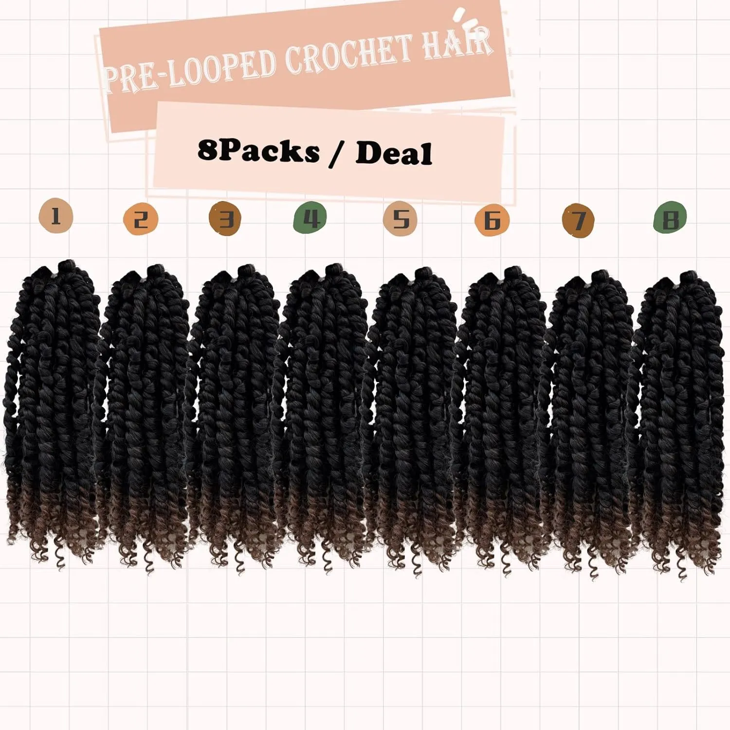 8 Inch Pretwisted Passion Twist Crochet Hair 8 Packs Ombre Brown Prelooped Short Passion Twist Hair Soft Crochet Braids Hair for Women #T1B/30
