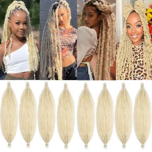 8 Packs Blond Pre-Separated Springy Afro Twist Hair 24 Inch Long Spring Twist Crochet Braids Hair For Soft Faux Locs Afro Kinky Marley Crochet Braiding Hair Extension For Women(8 Strands/Pack,613#)