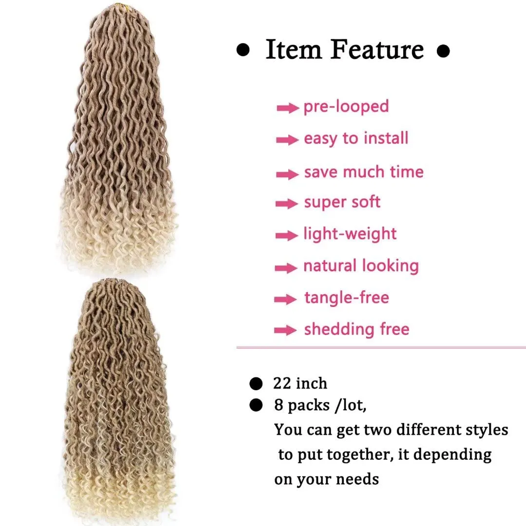 8 Packs Boho Goddess 22" Blonde River Locs Crochet with Curly Hair in Ends Boho Faux Locs Synthetic Hair(22inch 27/613#)