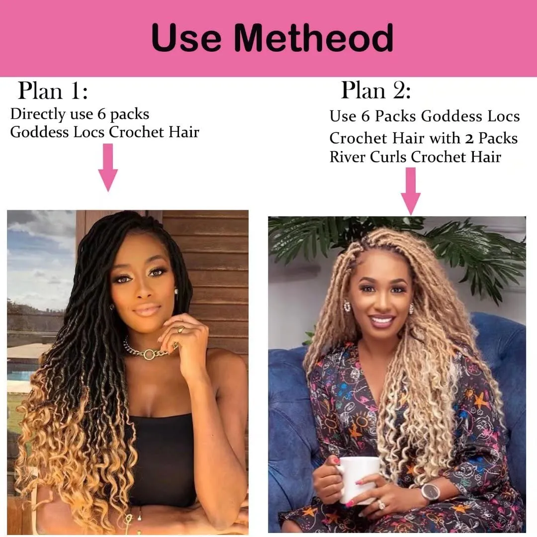 8 Packs Boho Goddess 22" Blonde River Locs Crochet with Curly Hair in Ends Boho Faux Locs Synthetic Hair(22inch 27/613#)