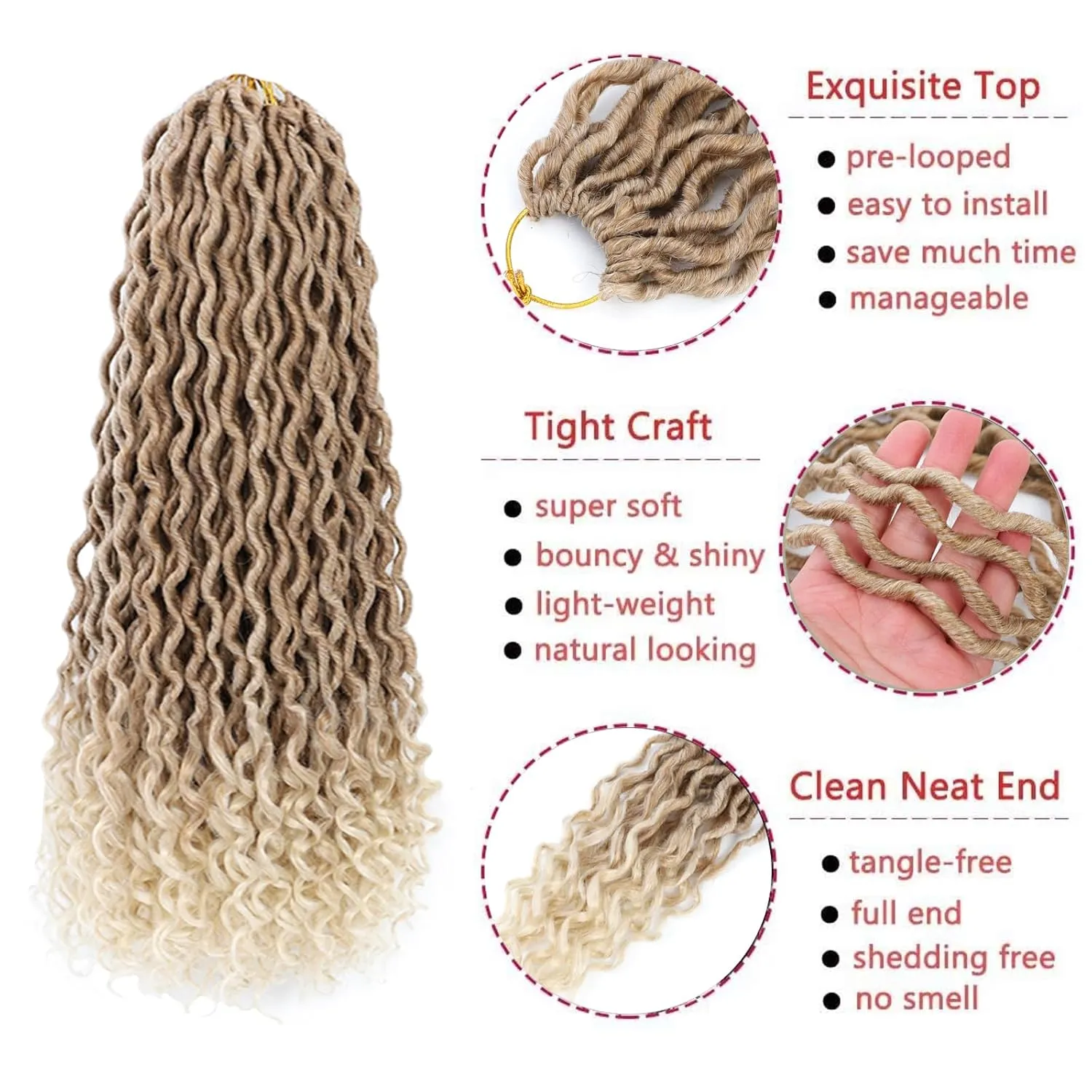 8 Packs Boho Goddess 22" Blonde River Locs Crochet with Curly Hair in Ends Boho Faux Locs Synthetic Hair(22inch 27/613#)